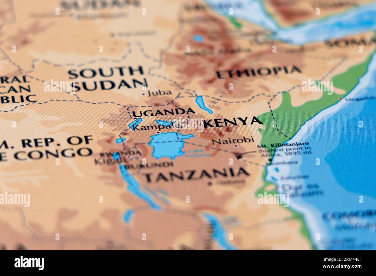 carte du monde afrique centrale et du sud, ouganda, kenya, soudan pays en gros plan Banque D'Images