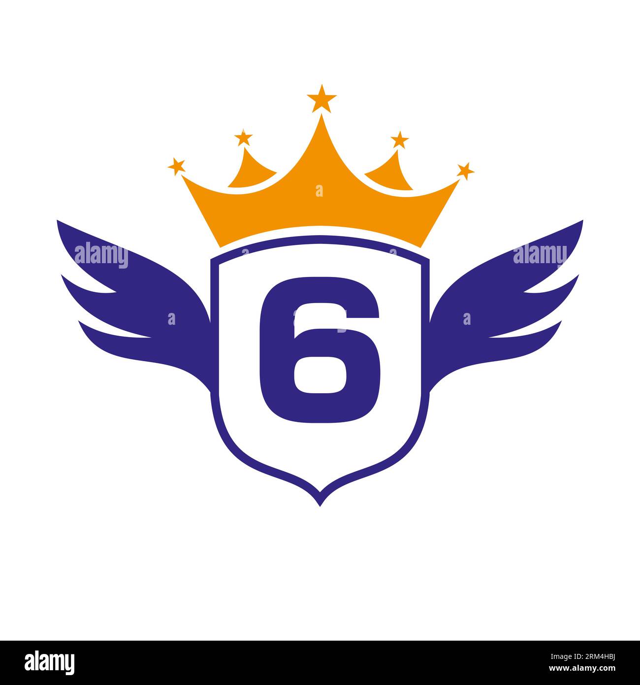 Lettre 6 logo de transport avec icône d'aile, de bouclier et de couronne. Logo d'aile sur le symbole de bouclier Illustration de Vecteur