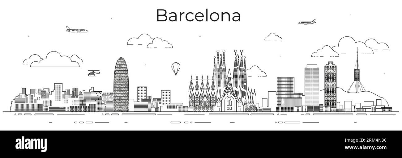 Illustration vectorielle de dessin de ligne de paysage urbain de Barcelone Illustration de Vecteur