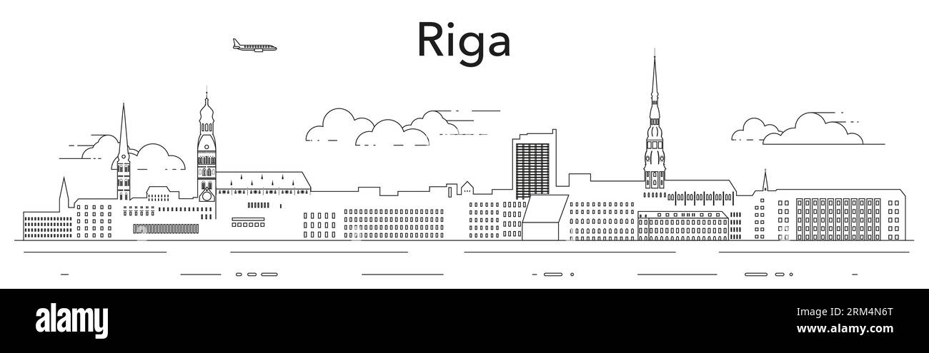 Illustration vectorielle d'art de ligne de paysage urbain de Riga Illustration de Vecteur