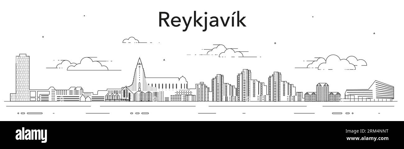 Illustration vectorielle de dessin de ligne de paysage urbain de Reykjavik Illustration de Vecteur