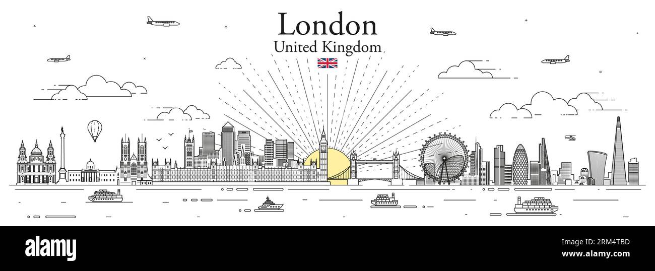 Illustration vectorielle de dessin de ligne de paysage urbain de Londres Illustration de Vecteur