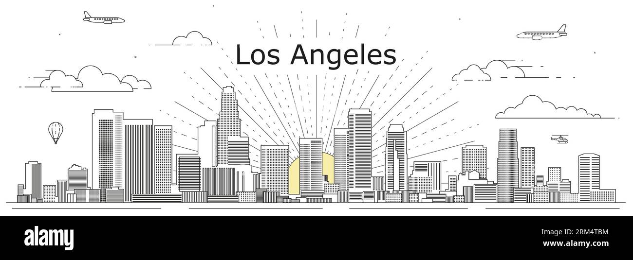 Illustration vectorielle d'art de ligne de paysage urbain de Los Angeles Illustration de Vecteur