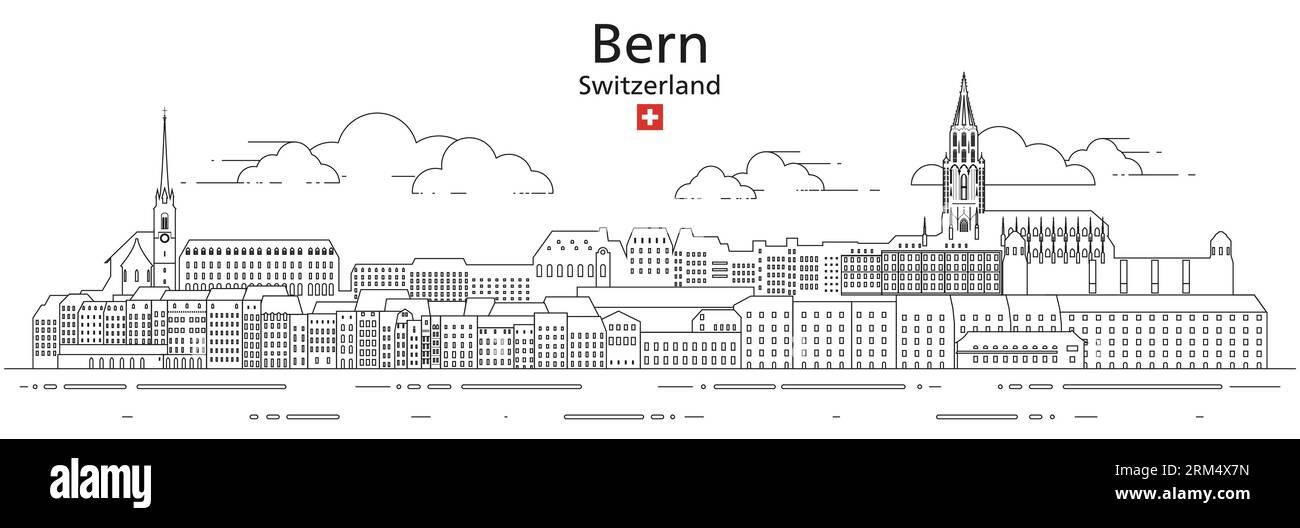 Illustration vectorielle de dessin de ligne de paysage urbain de Berne Illustration de Vecteur