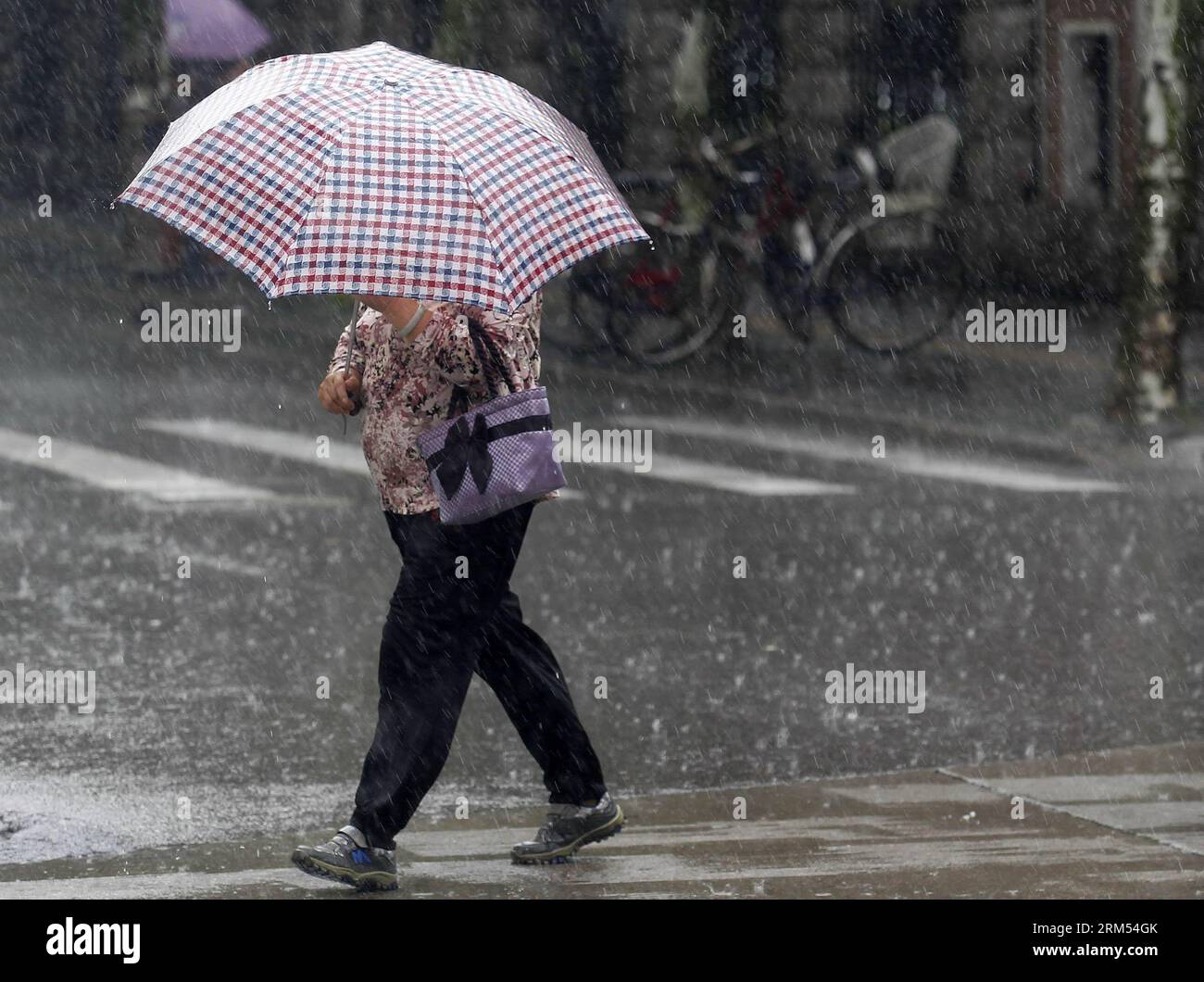 Bildnummer : 60567906 Datum : 07.10.2013 Copyright : imago/Xinhua (131007) -- SHANGHAI, 7 octobre 2013 (Xinhua) -- Une femme marche contre la pluie dans une rue de l'est de la Chine à Shanghai, 7 octobre 2013. Le typhon Fitow a apporté des pluies torrentielles à Shanghai lundi. (Xinhua/Ding Ting) (cjq) CHINA-SHANGHAI-TYPHOON FITOW (CN) PUBLICATIONxNOTxINxCHN Gesellschaft Wetter Unwetter Taifun xns x0x 2013 quer 60567906 Date 07 10 2013 Copyright Imago XINHUA Shanghai OCT 7 2013 XINHUA une femme marche contre la pluie dans une rue dans l'est de la Chine S Shanghai OCT 7 2013 Typhon A APPORTÉ des pluies torrentielles à Sha Banque D'Images