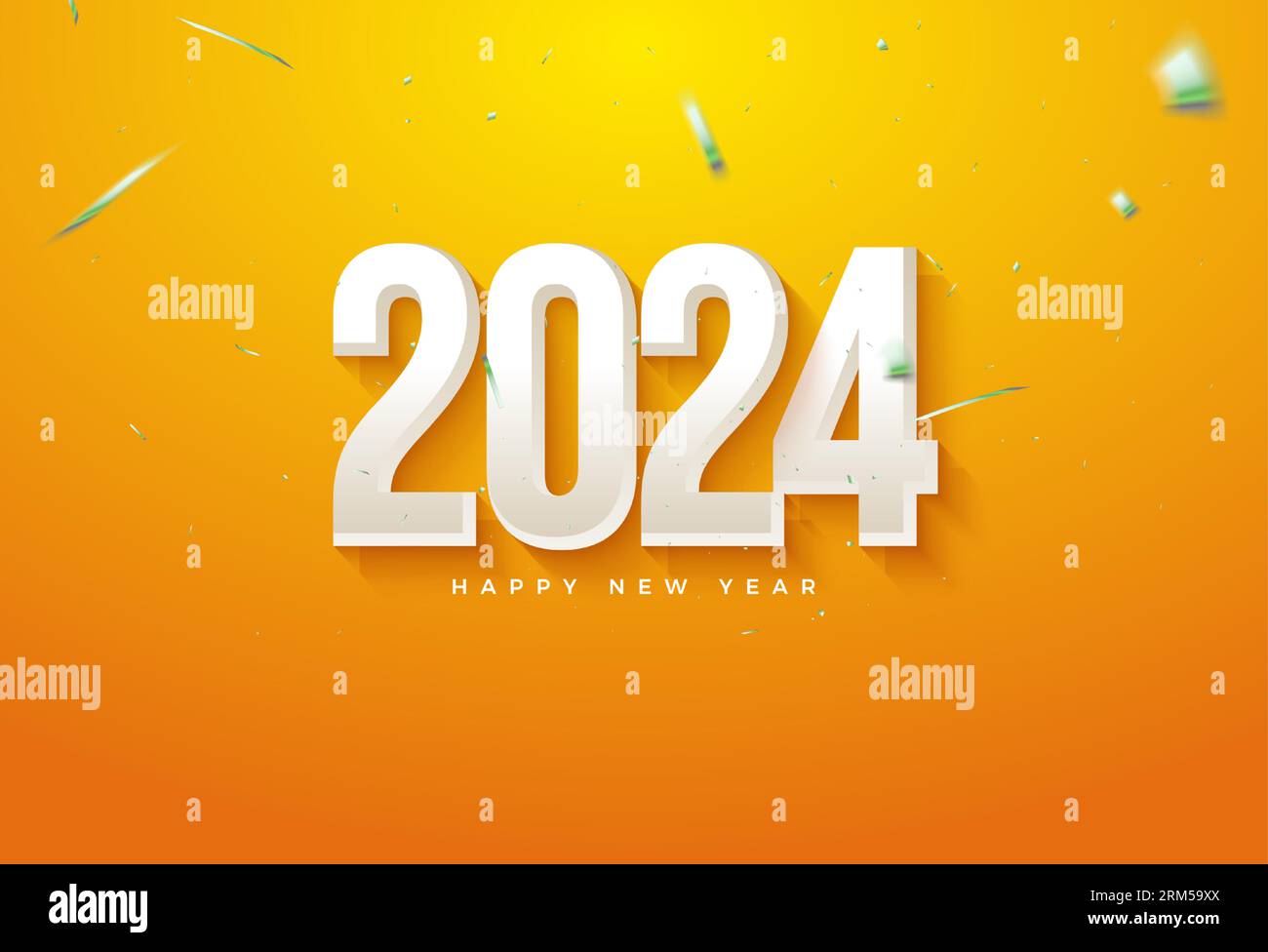 célébration du nouvel an 2024 sur un fond jaune très lumineux. conception vector premium. Illustration de Vecteur