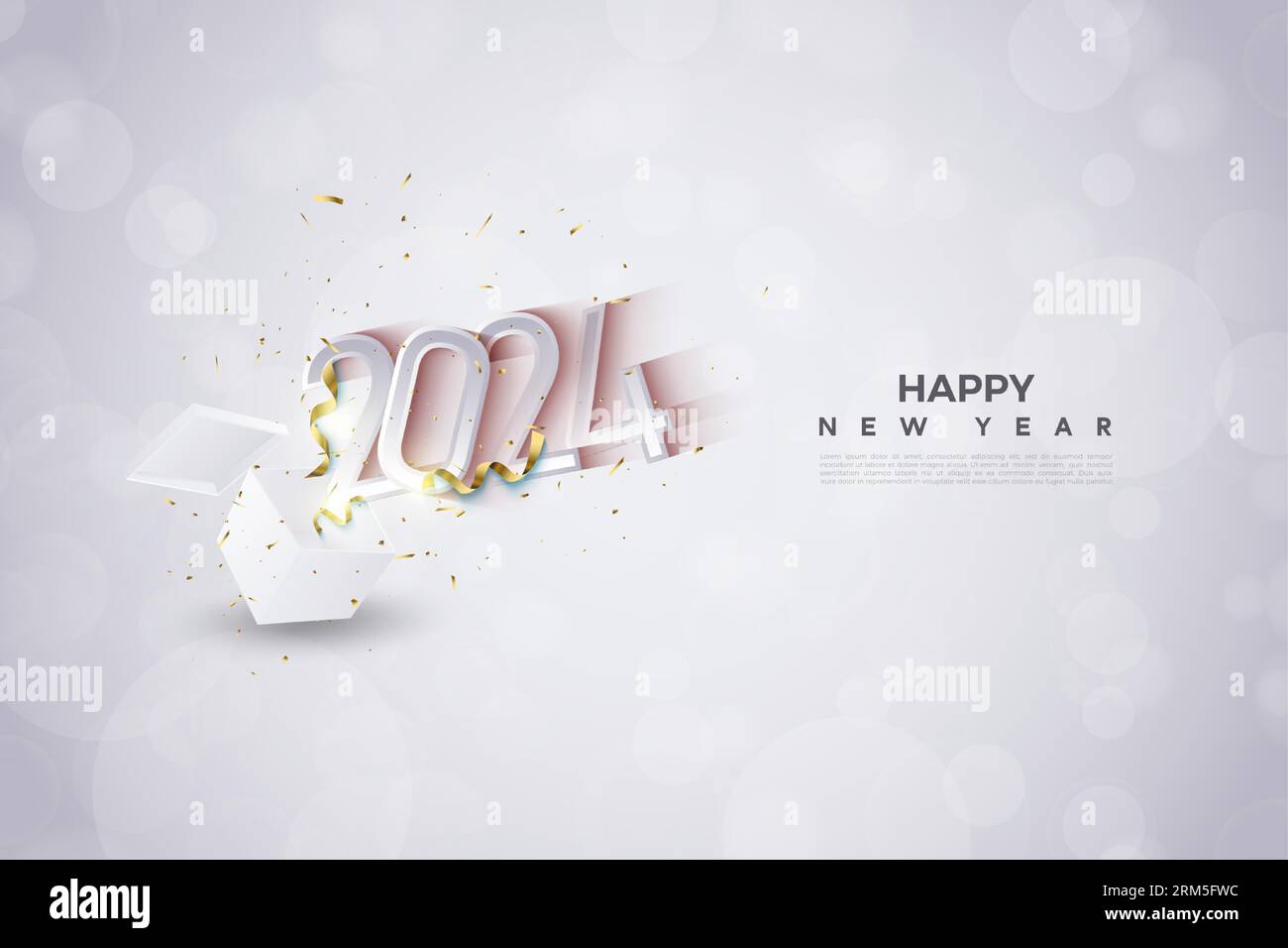 bonne année 2024 avec illustration de numéros de célébration renversant d'une boîte cadeau. vecteur premium de conception. Illustration de Vecteur