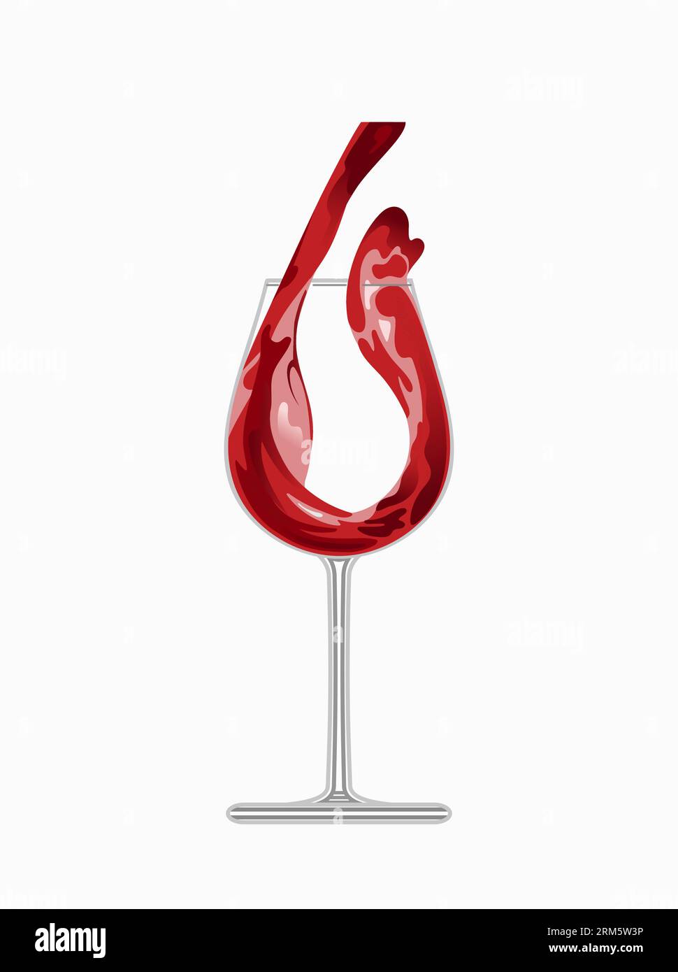 Le vin rouge est versé dans un verre de cristal. Illustration de nourriture vectorielle dans un style réaliste. 18 février, Journée internationale du vin. Pour menu, carte des vins, café, Illustration de Vecteur