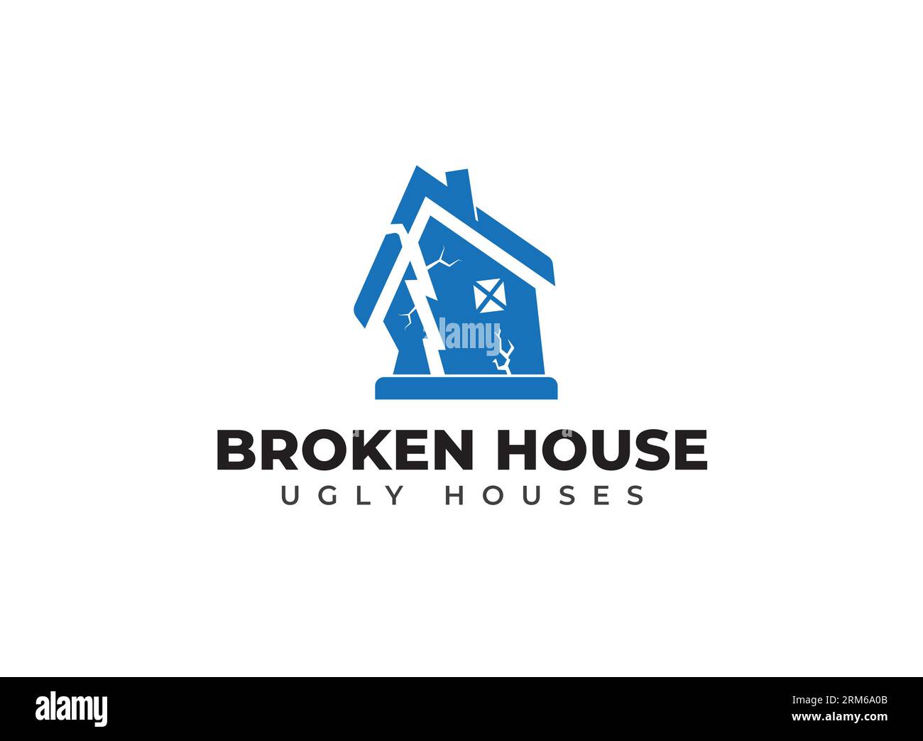 Logo moderne de maisons laid brisées, vecteur d'icône de maison brisée. Icône de maison brisée plate tendance de la collection de météorologie isolé sur fond blanc avec Illustration de Vecteur