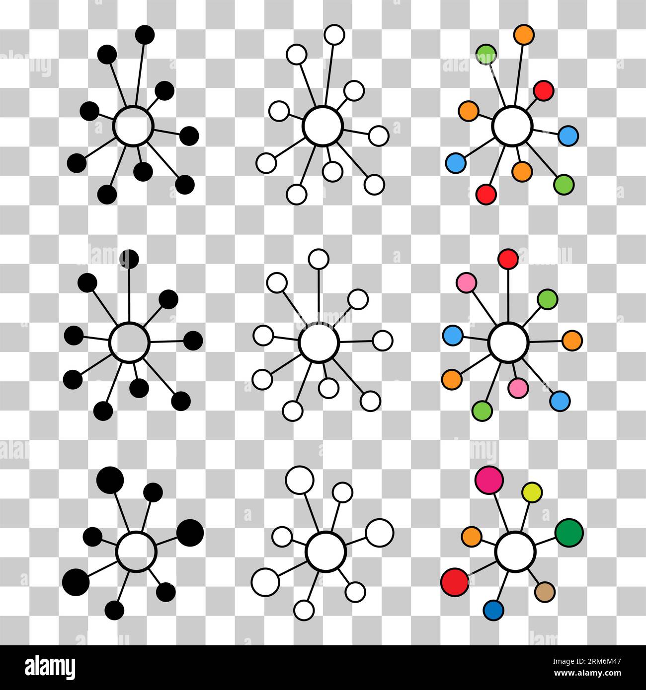 Ensemble de Hub réseau plat icône, connecter structure vecteur symbole fond isolé, système de technologie . Illustration de Vecteur
