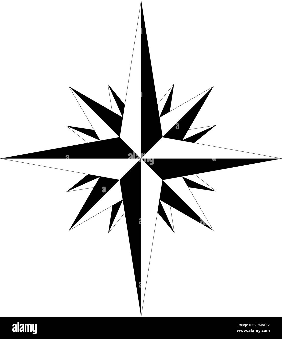 Rose des vents ou vecteur de rose des vents avec seize directions. Symbole de navigation marine, nautique ou trekking ou à inclure dans une carte. Illustration de Vecteur