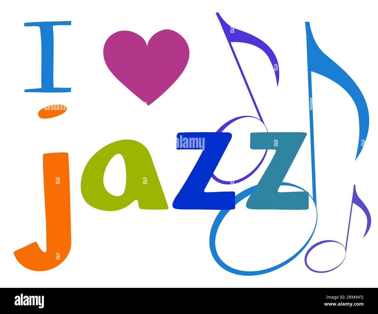 Inscription J'adore le jazz et les notes de musique sur fond blanc. Fond musical pour votre conception. Illustration vectorielle. EPS10 Illustration de Vecteur
