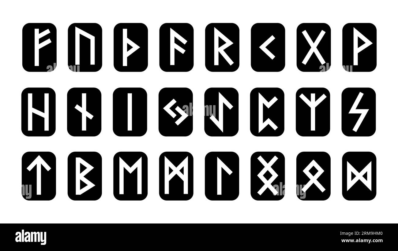 Ensemble de runes. Alphabet rune, futhark. Ecriture d'anciens Allemands et Scandinaves. Symboles mystiques. Ésotérique, occulte, magique. Dire la fortune, prédire t Illustration de Vecteur