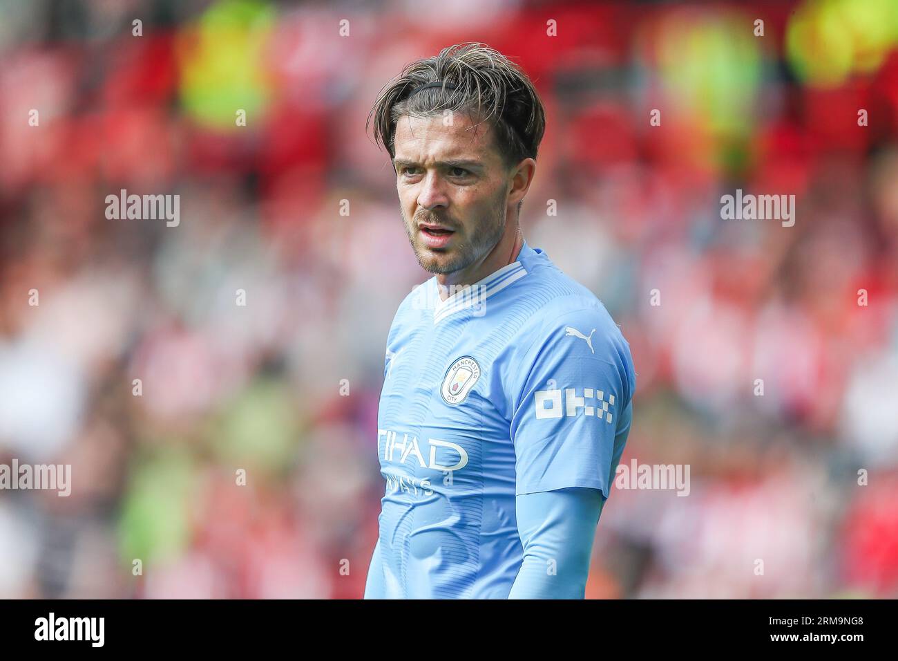 Jack Grealish #10 de Manchester City lors du match de Premier League Sheffield United vs Manchester City à Bramall Lane, Sheffield, Royaume-Uni, le 27 août 2023 (photo Gareth Evans/News Images) dans, le 8/27/2023. (Photo Gareth Evans/News Images/Sipa USA) crédit : SIPA USA/Alamy Live News Banque D'Images