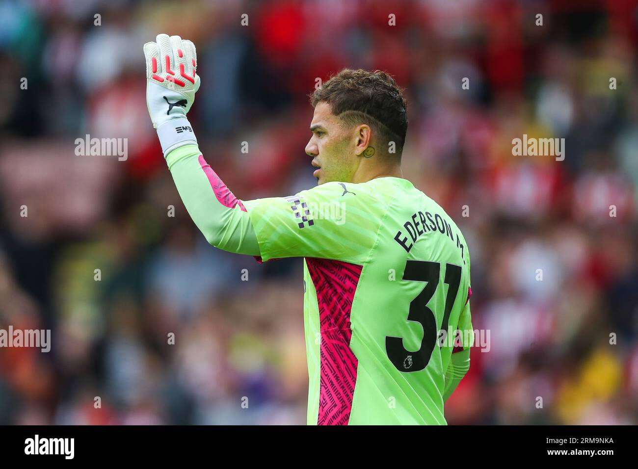 Ederson #31 de Manchester City lors du match de Premier League Sheffield United vs Manchester City à Bramall Lane, Sheffield, Royaume-Uni, le 27 août 2023 (photo de Gareth Evans/News Images) Banque D'Images