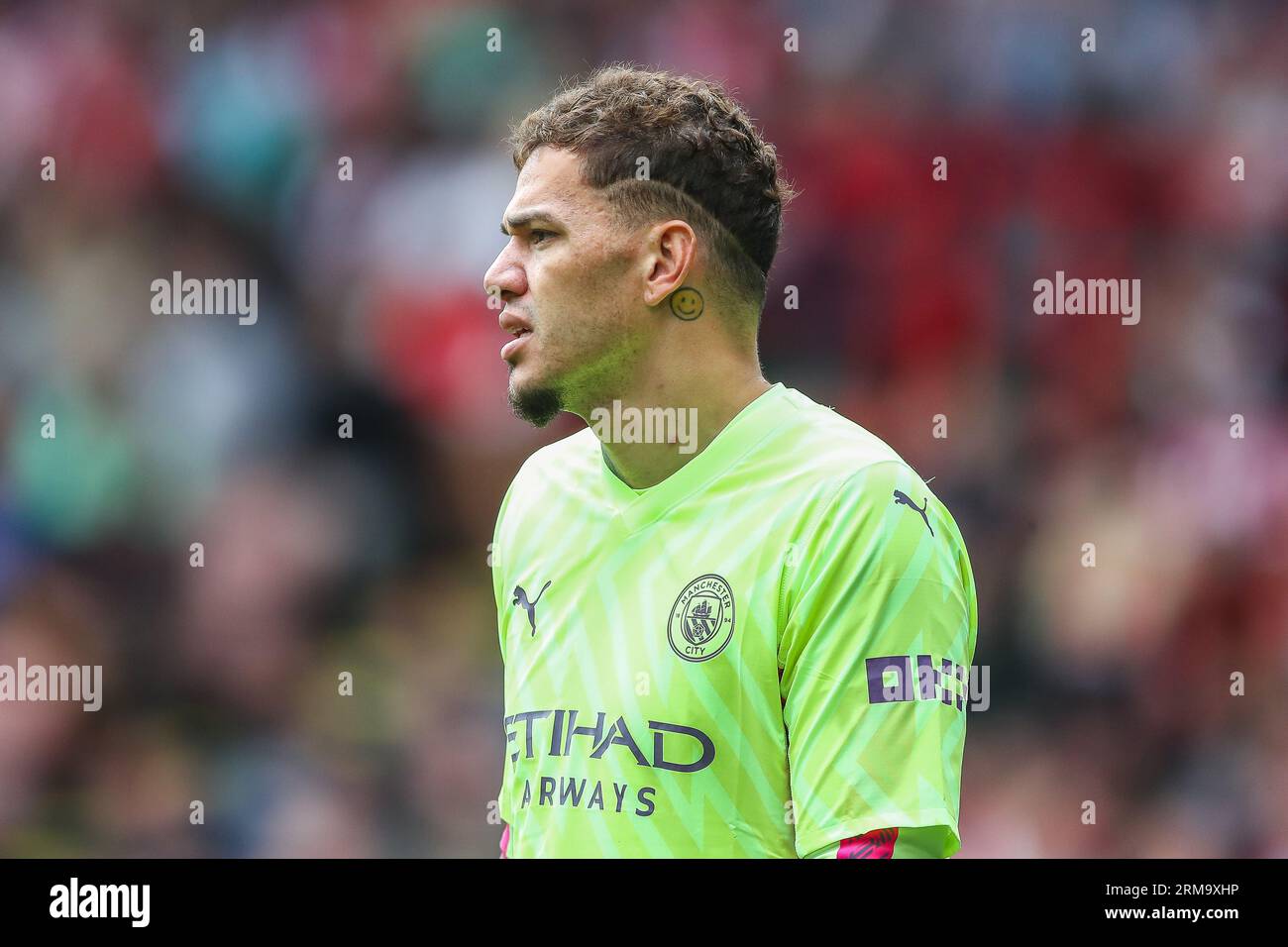 Ederson #31 de Manchester City lors du match de Premier League Sheffield United vs Manchester City à Bramall Lane, Sheffield, Royaume-Uni, le 27 août 2023 (photo de Gareth Evans/News Images) Banque D'Images