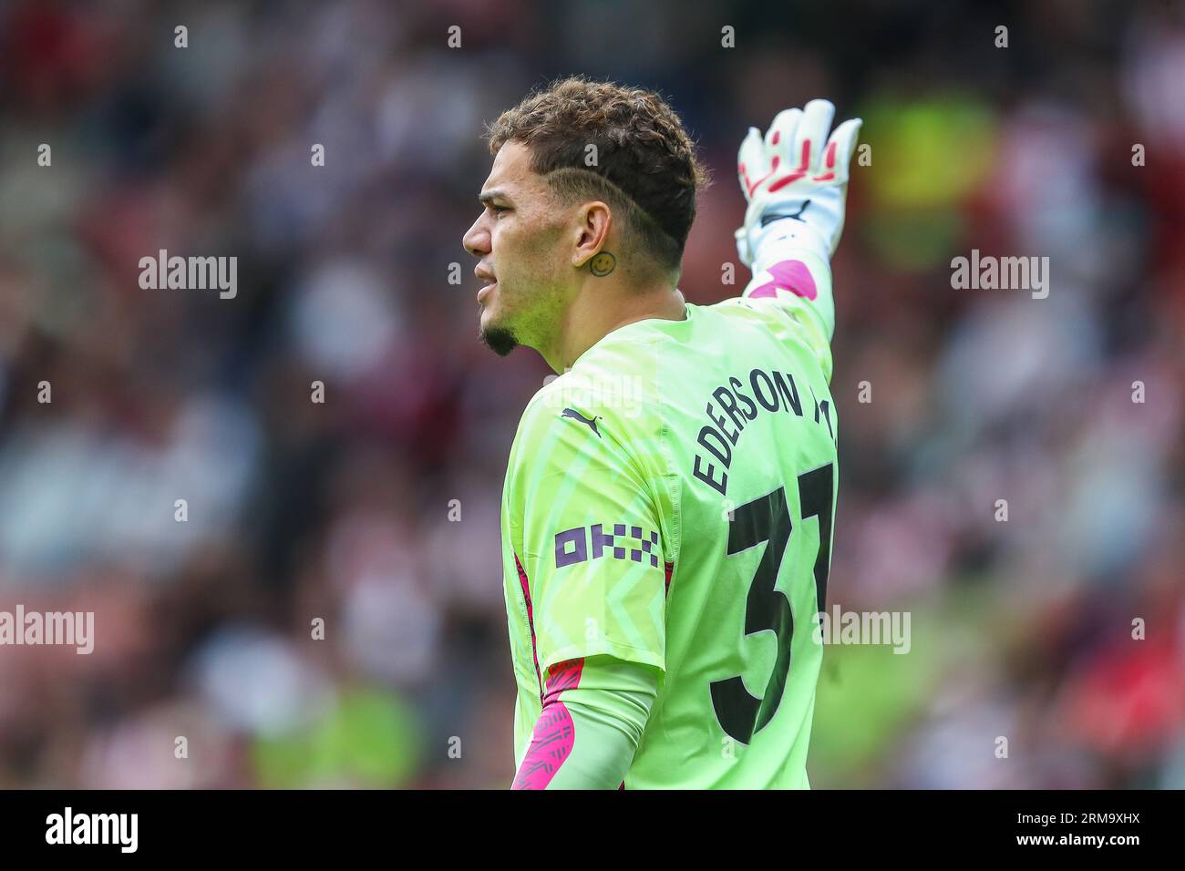 Ederson #31 de Manchester City lors du match de Premier League Sheffield United vs Manchester City à Bramall Lane, Sheffield, Royaume-Uni, le 27 août 2023 (photo de Gareth Evans/News Images) Banque D'Images