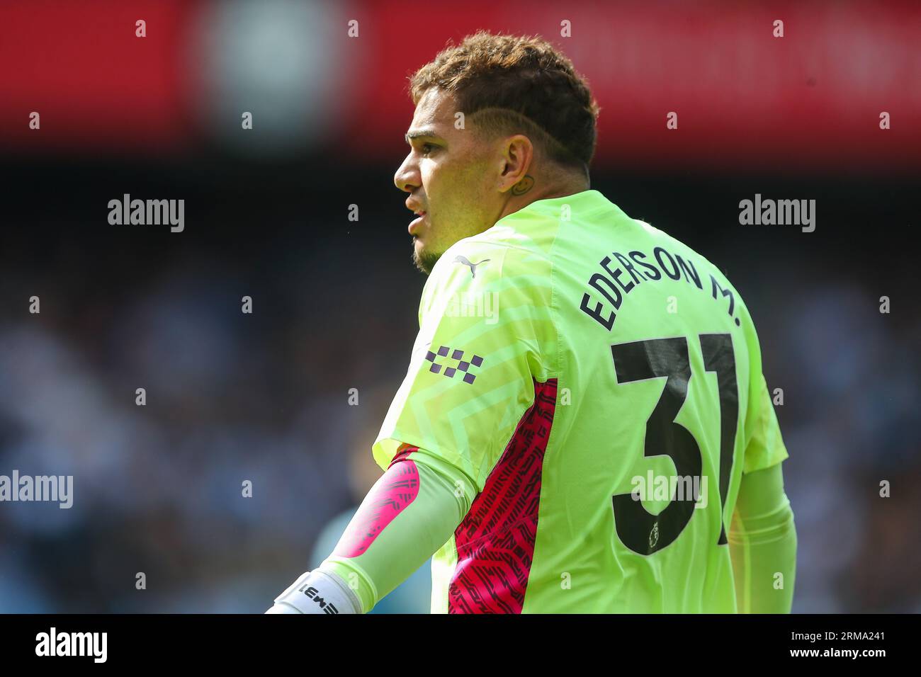 Ederson #31 de Manchester City lors du match de Premier League Sheffield United vs Manchester City à Bramall Lane, Sheffield, Royaume-Uni, le 27 août 2023 (photo de Gareth Evans/News Images) Banque D'Images