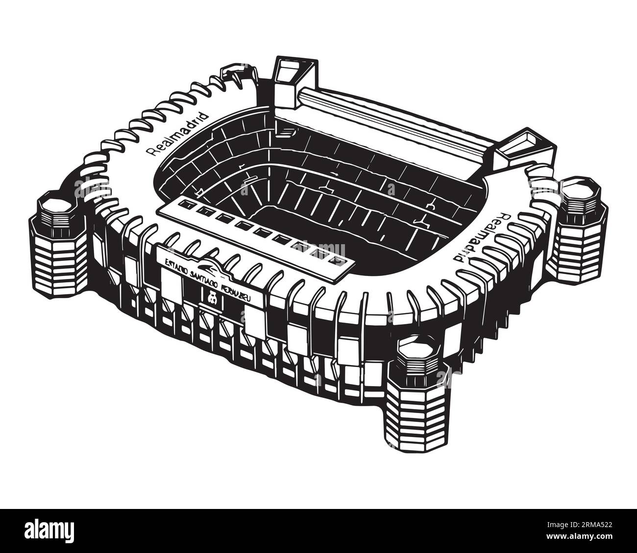 Santiago Bernabeu Stadium Real Madrid Home Ground, Vector Illustration Résumé image modifiable en noir et blanc Illustration de Vecteur