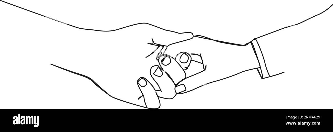 dessin continu à une seule ligne de couple tenant les mains, illustration vectorielle d'art de ligne d'amour et de relation Illustration de Vecteur