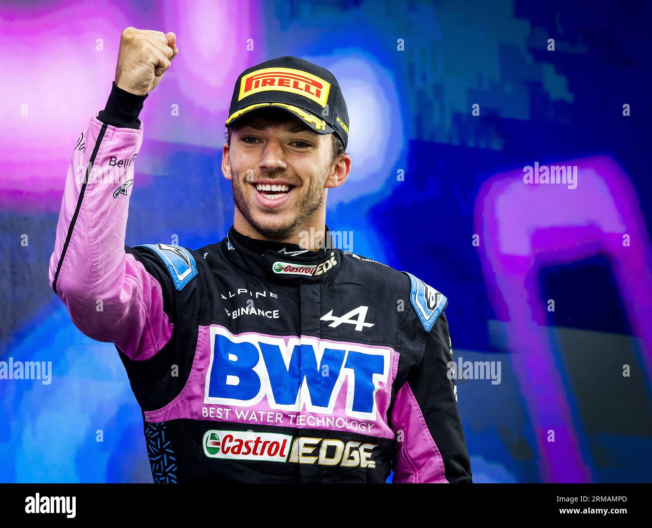 ZANDVOORT - Pierre Gasly (Alpine) sur le podium après le Grand Prix de F1 des pays-Bas sur le circuit de Zandvoort le 27 août 2023 à Zandvoort, pays-Bas. ANP REMKO DE WAAL Banque D'Images