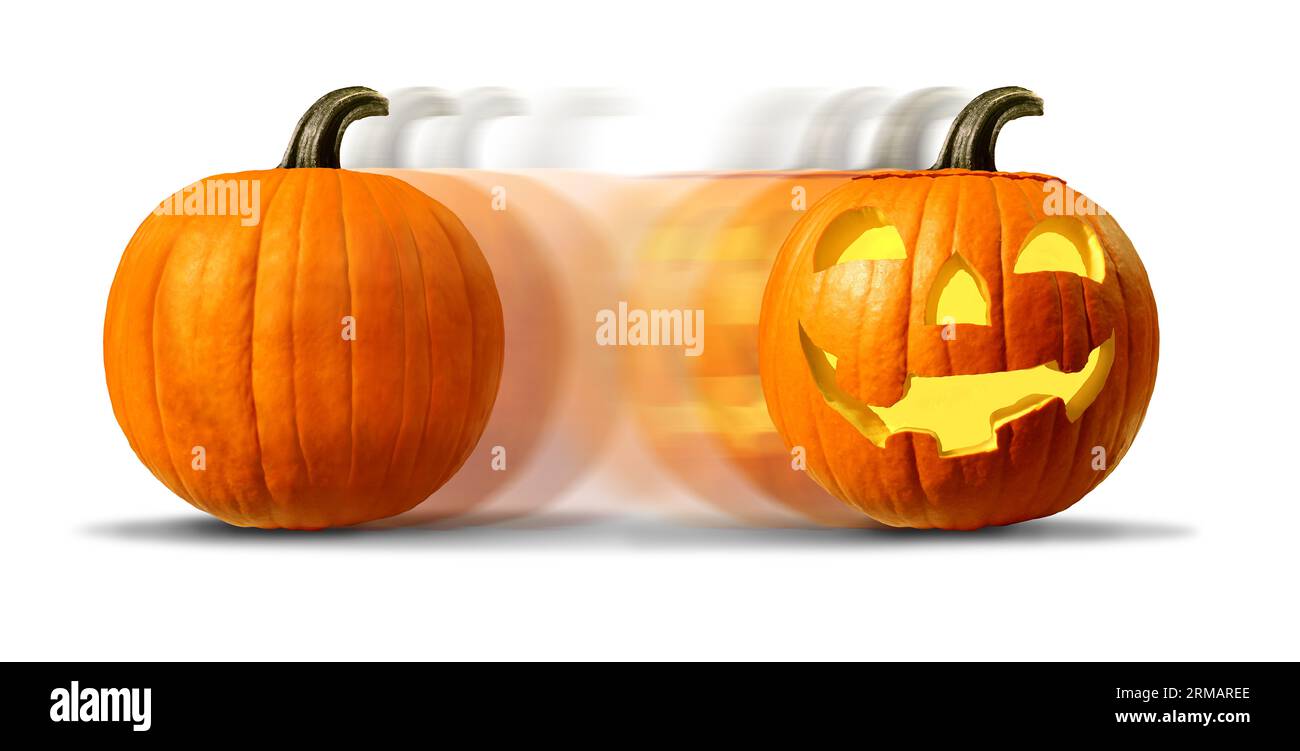 Magic Halloween Pumpkin et Jack O Lantern ont sculpté des citrouilles comme un festival d'automne et la célébration de la saison d'automne comme un symbole orange transformant Banque D'Images