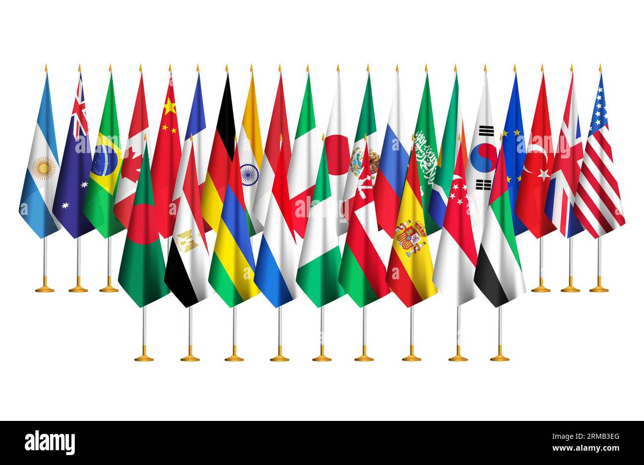 2023 G20 Summit Guest Countries flags.G 20 pays drapeaux avec pays invités Banque D'Images