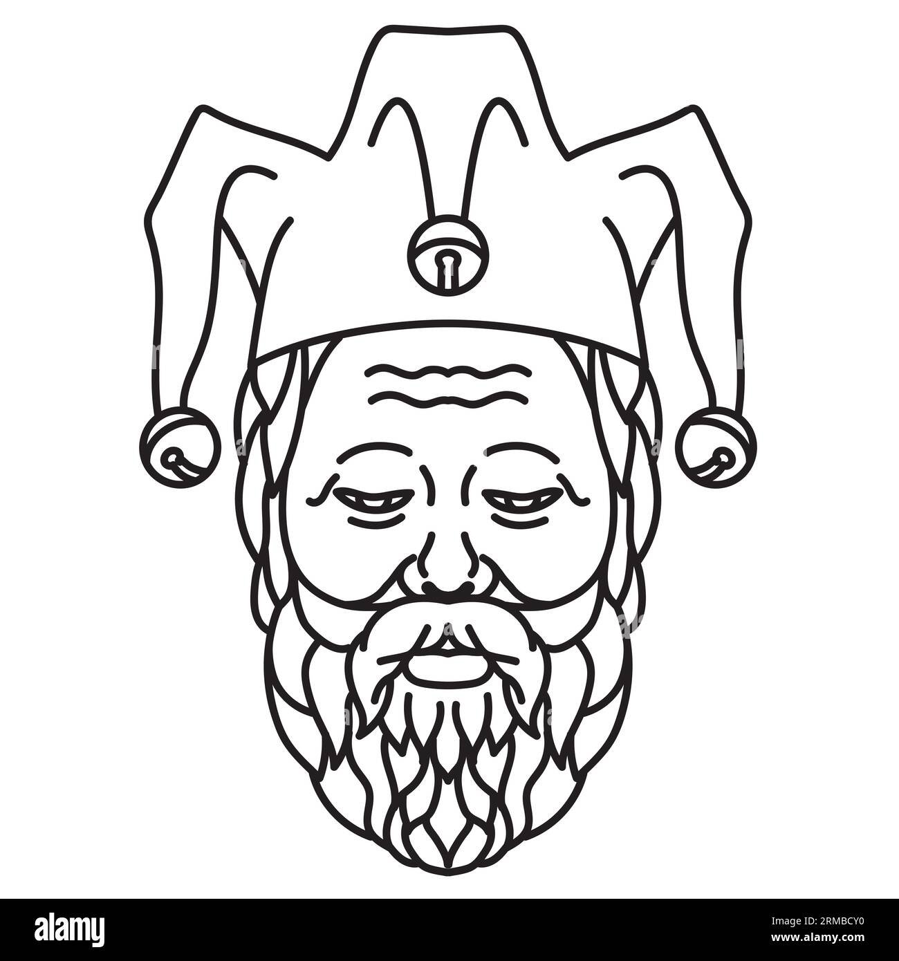 Illustration mono ligne de la tête de Socrate, un philosophe grec Sleepy-Eyed portant chapeau de bouffon de cour avec des yeux somnolents droopy vue de face fait en M. Banque D'Images