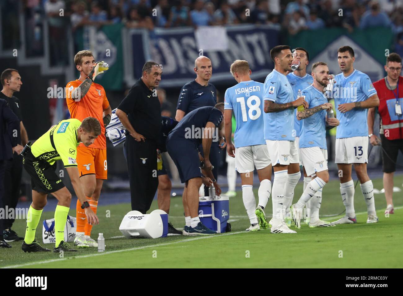 Rome, . 27 août 2023. Rome, Italie 27.08.2023 : pause rafraîchissante pendant le match de football Italie Serie A TIM 2023-2024 jour 2, entre SS Lazio vs Gênes CFC au Stade Olympique de Rome. Crédit : Agence photo indépendante/Alamy Live News Banque D'Images