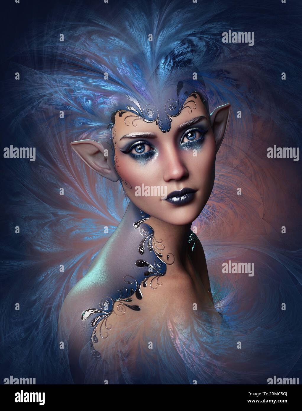 infographie 3d d'un portrait d'une fée avec maquillage fantastique Banque D'Images