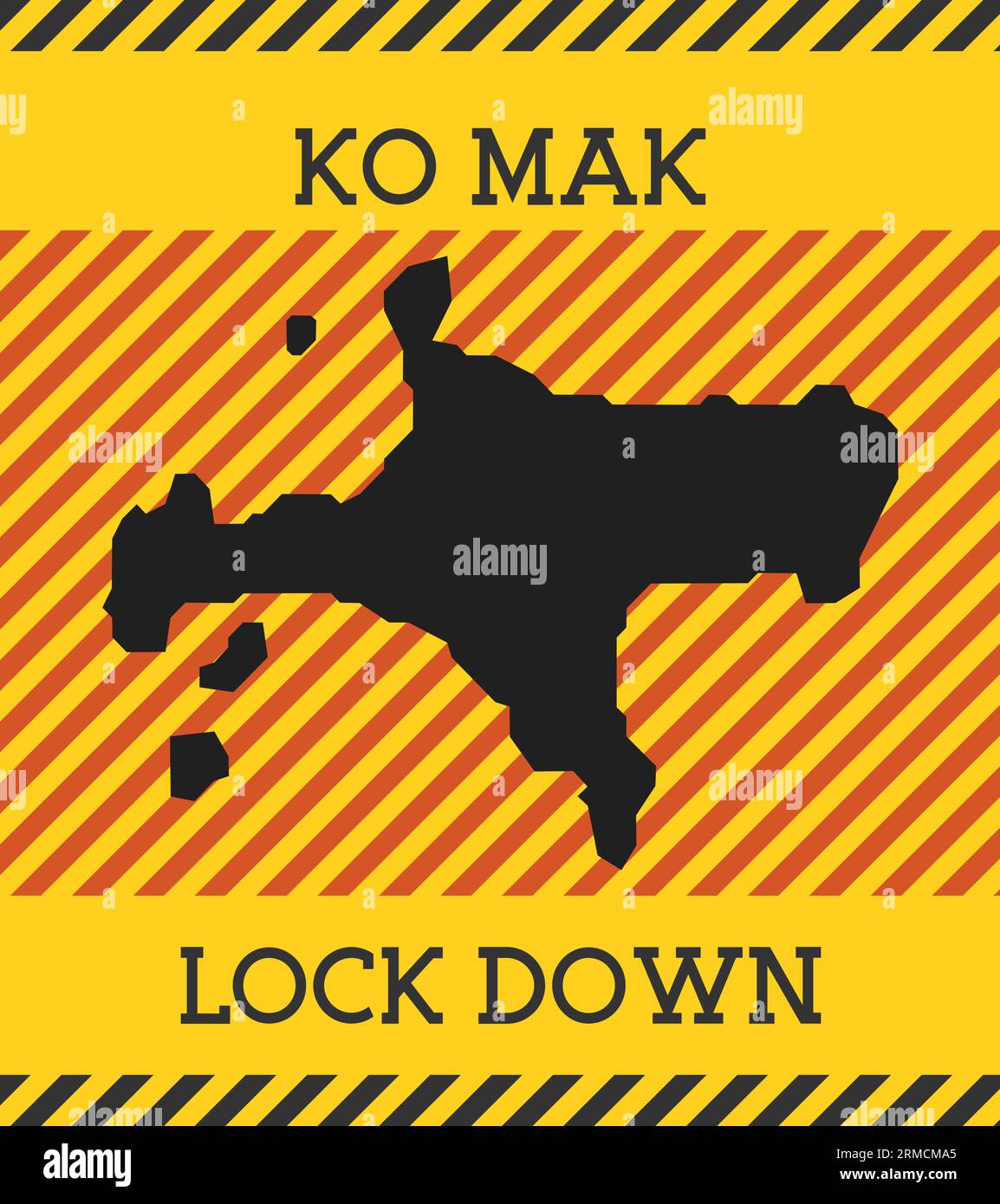 Panneau Ko Mak Lock Down. Icône jaune de danger de pandémie de l'île. Illustration vectorielle. Illustration de Vecteur