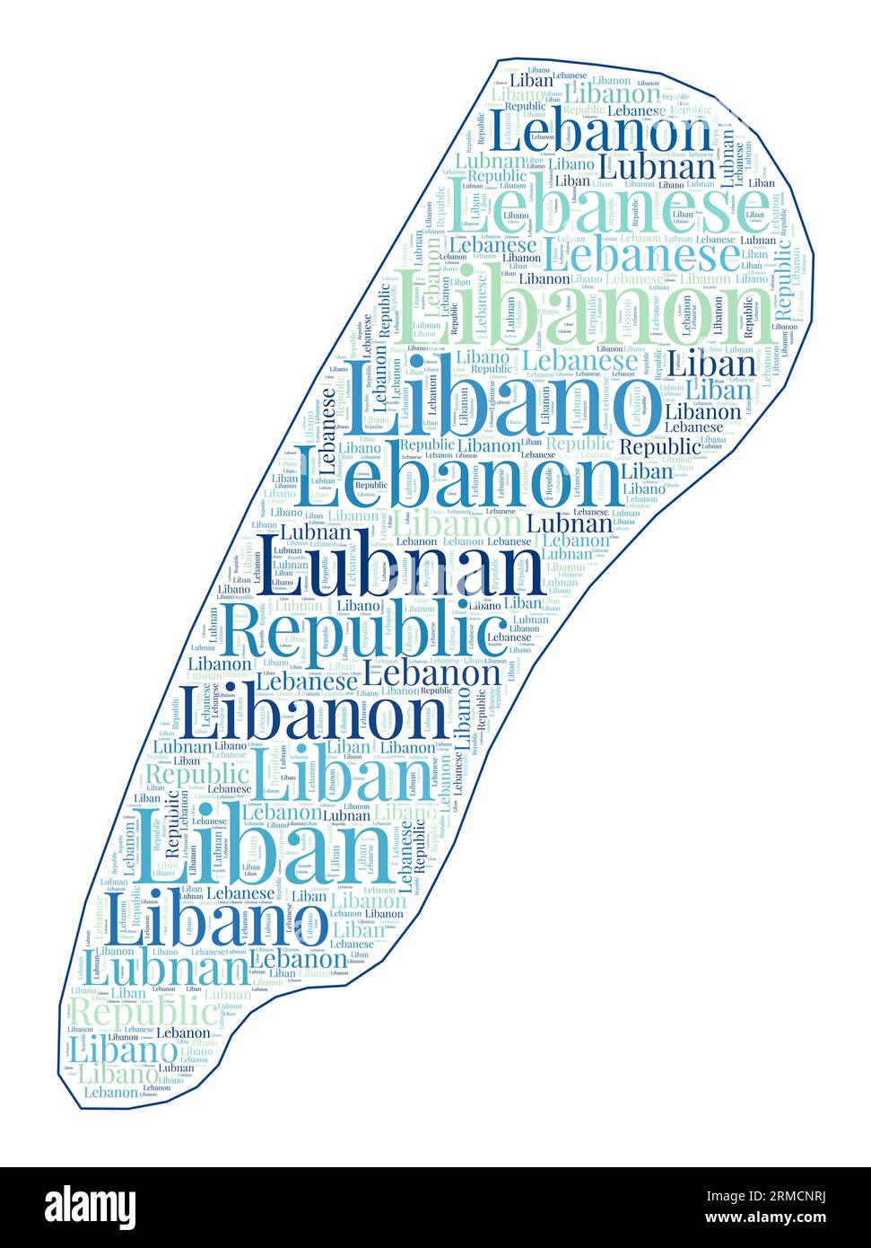 Forme Liban rempli avec le nom du pays dans de nombreuses langues. Carte du Liban dans le style wordcloud. Superbe illustration vectorielle. Illustration de Vecteur