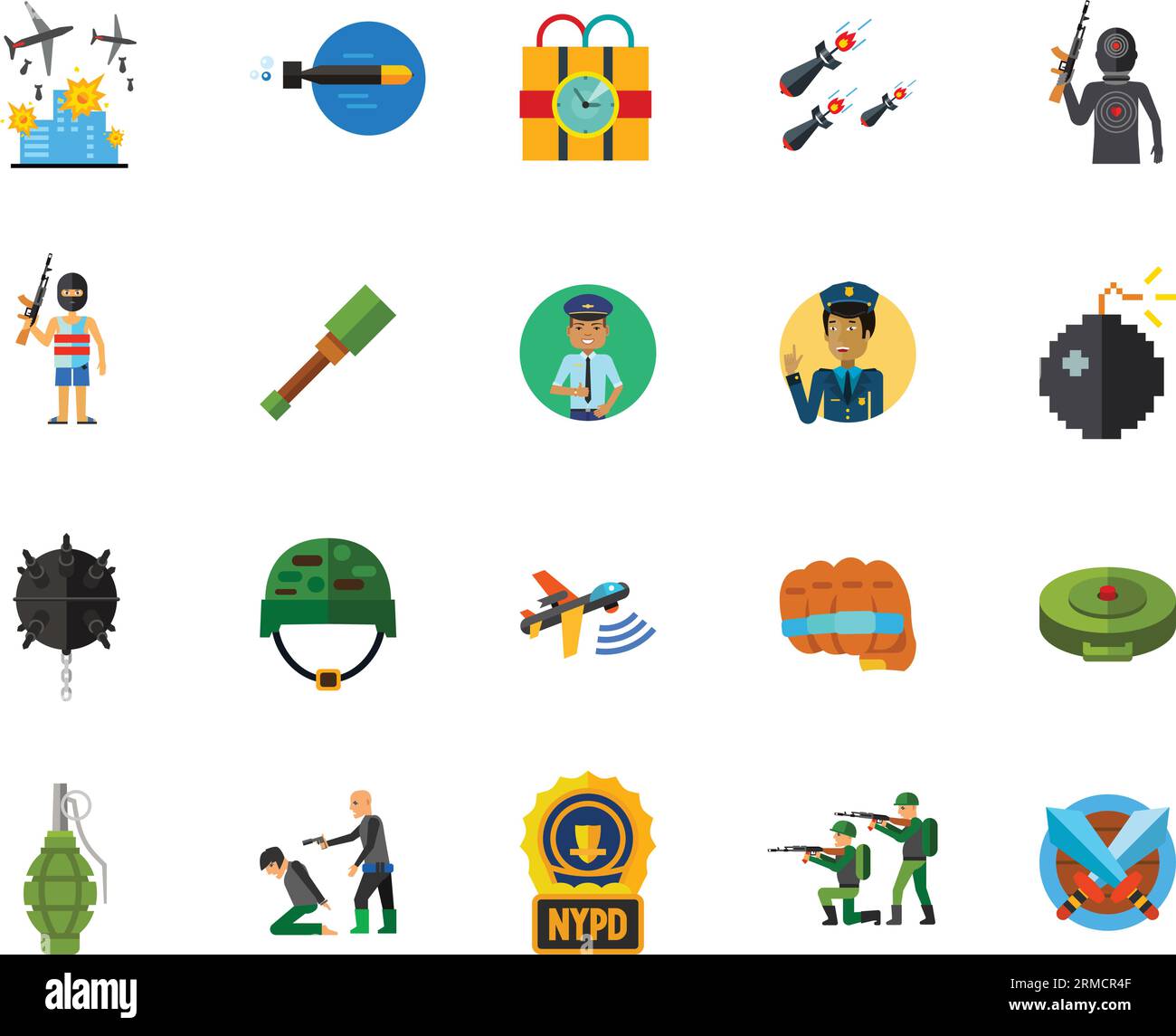 Jeu d'icônes de terreur et de guerre Illustration de Vecteur