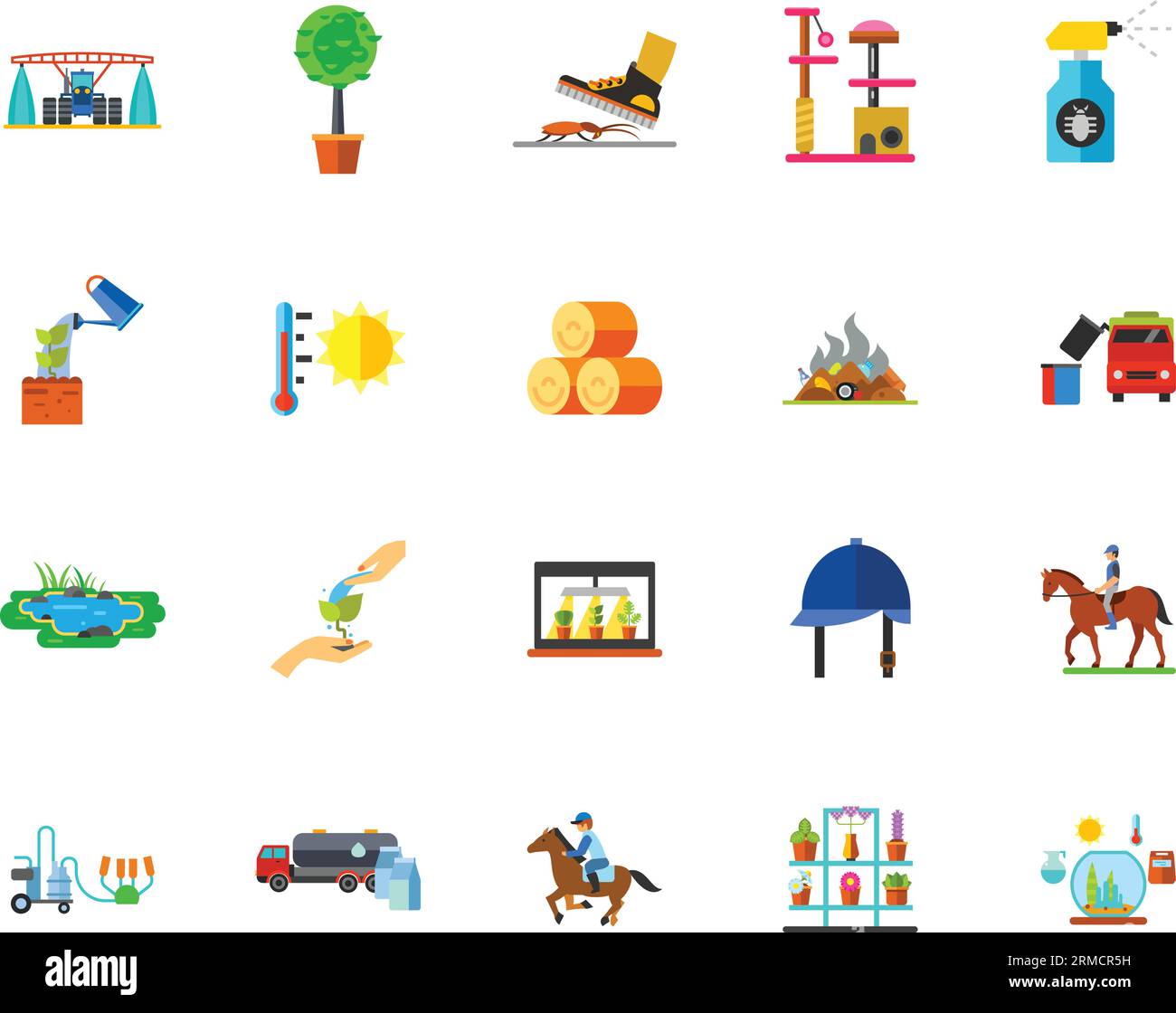 Jeu d'icônes de terres agricoles Illustration de Vecteur