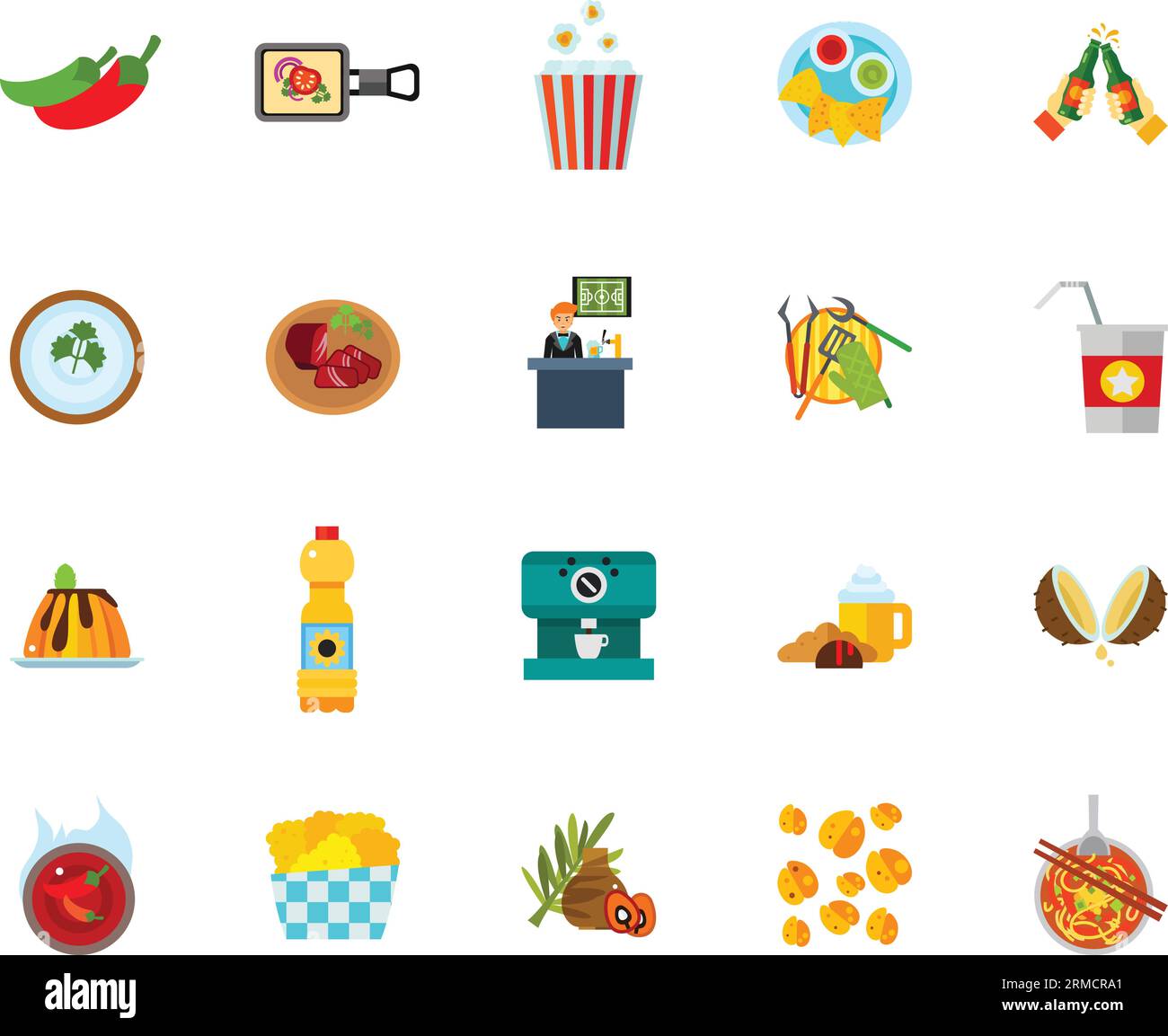 Jeu d'icônes d'établissement alimentaire Illustration de Vecteur