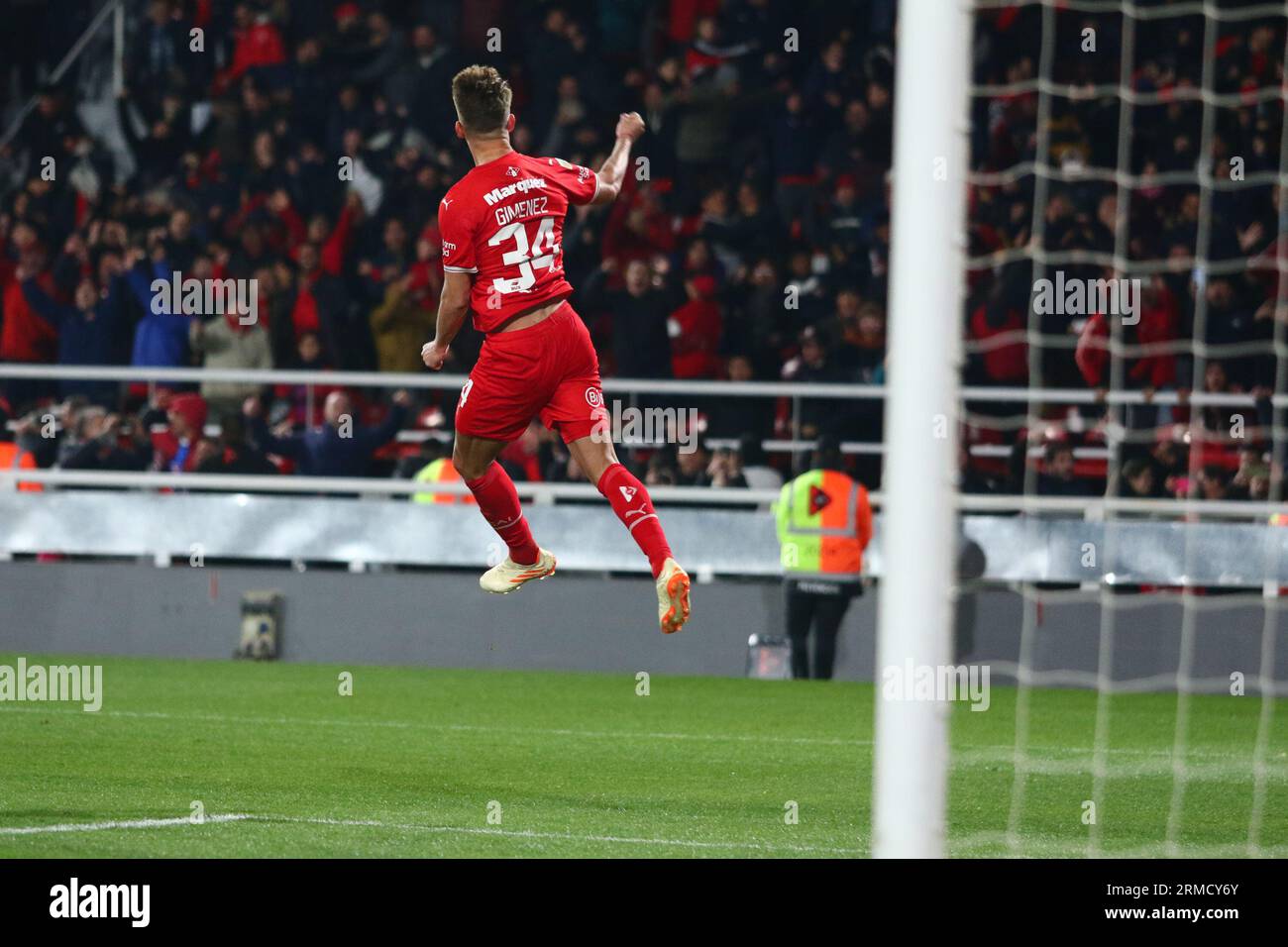 Buenos Aires, Argentine. 27 août 2023. Matias Gimenez Rojas de l'Independiente célèbre son but lors du match pour le 2e tour de la coupe Argentine Liga Profesional de Fútbol Binance à Libertadores de América Ricardo E Bochini ( crédit : Néstor J. Beremblum/Alamy Live News Banque D'Images