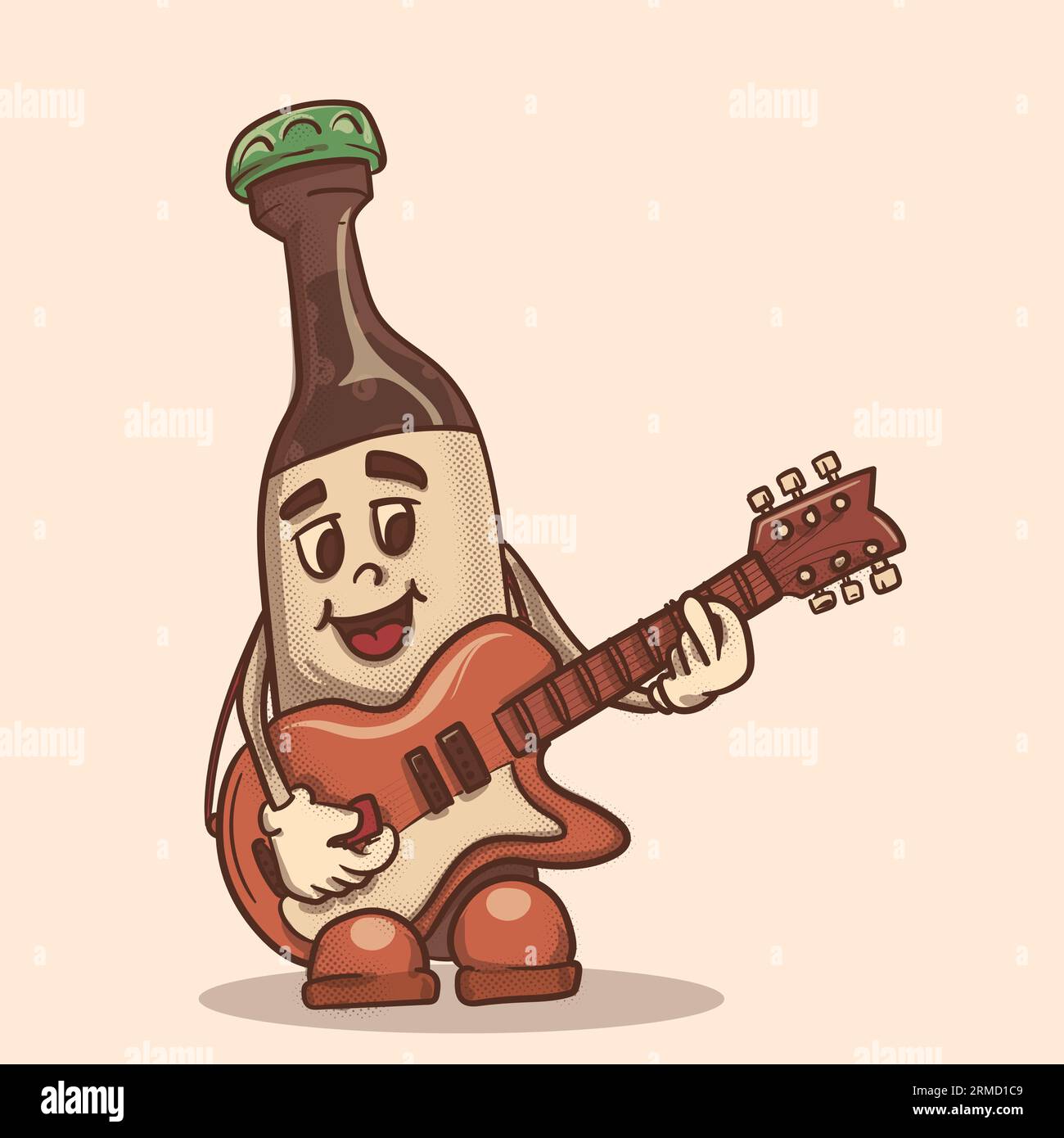 mascotte de bière funky avec visage jouant de la guitare. illustration de style rétro. Illustration de Vecteur