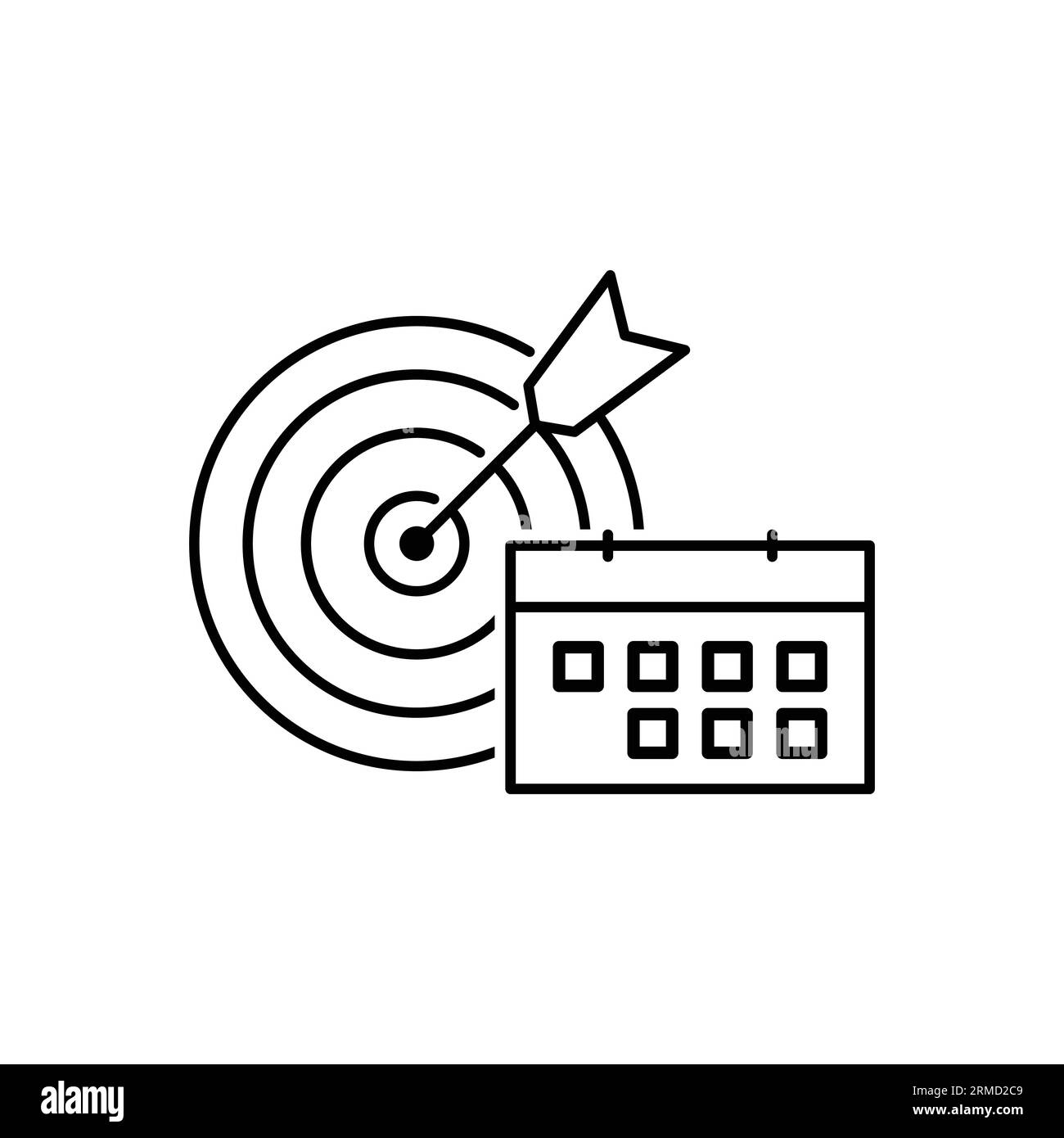 Calendrier et cible. Planification du développement. Icône linéaire vectorielle isolée sur fond blanc. Illustration de Vecteur