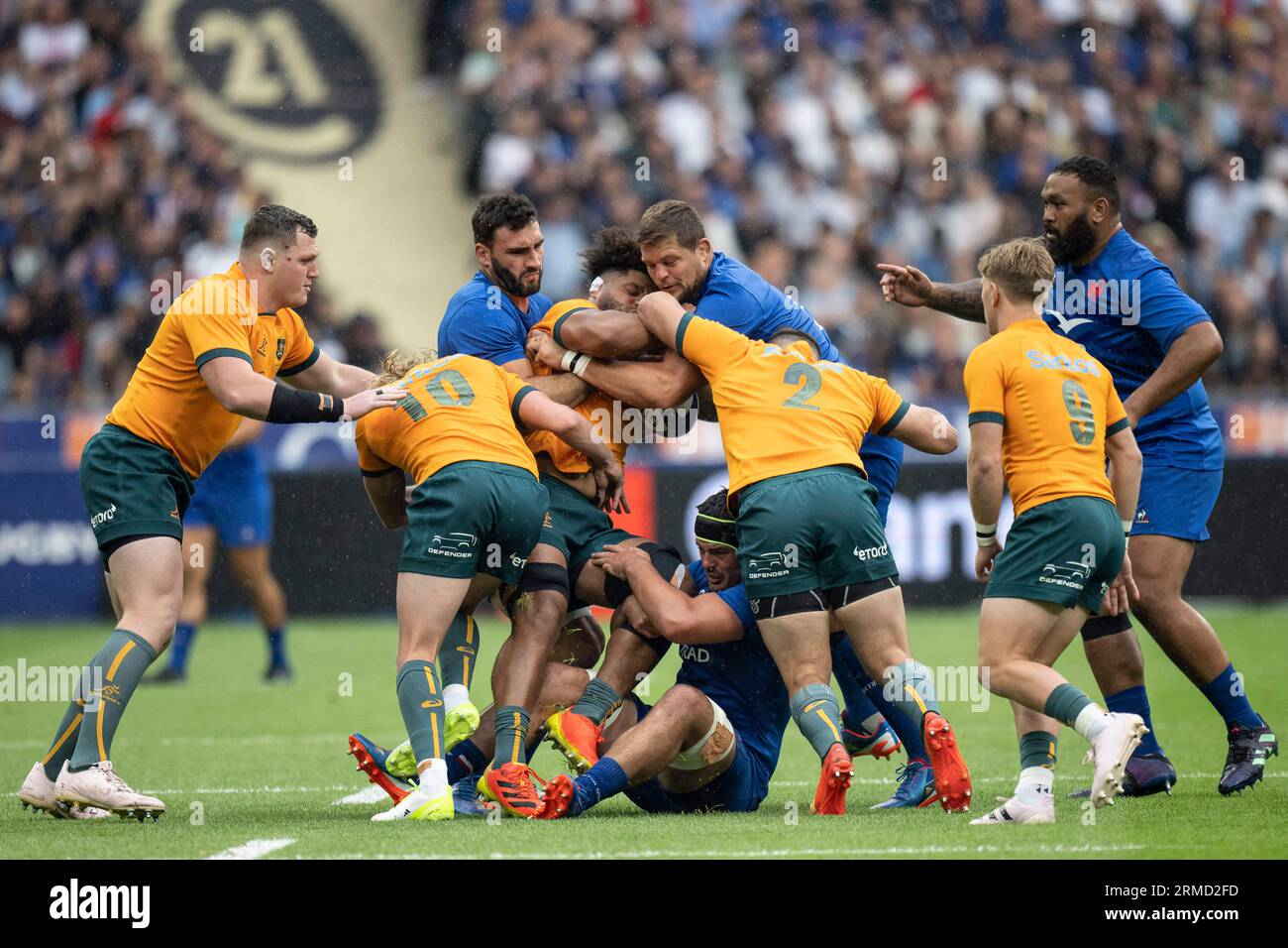 Action lors du Test Match international pré-coupe du monde de rugby à XV entre la France et l'Australie au Stade de France à Saint-Denis, dans la banlieue de Paris, France le 27 août 2023. Photo Eliot Blondet/ABACAPRESS.COM Banque D'Images