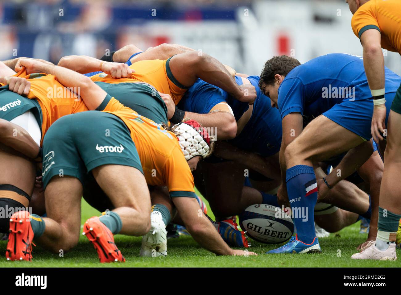 Antoine Dupont lors du Test Match international pré-coupe du monde de rugby à XV entre la France et l'Australie au Stade de France à Saint-Denis, dans la banlieue de Paris, France le 27 août 2023. Photo Eliot Blondet/ABACAPRESS.COM Banque D'Images