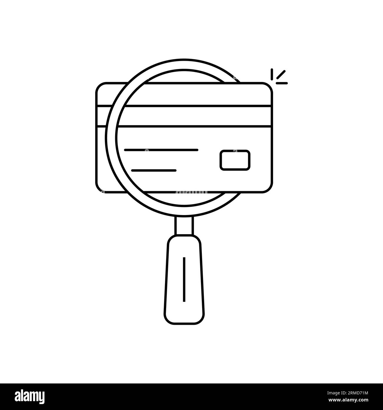 carte de crédit fine noire sur une vue d'ensemble facile. contour simple conception graphique de logotype d'enquête de finance moderne isolé sur blanc. concept de risque bancaire Illustration de Vecteur