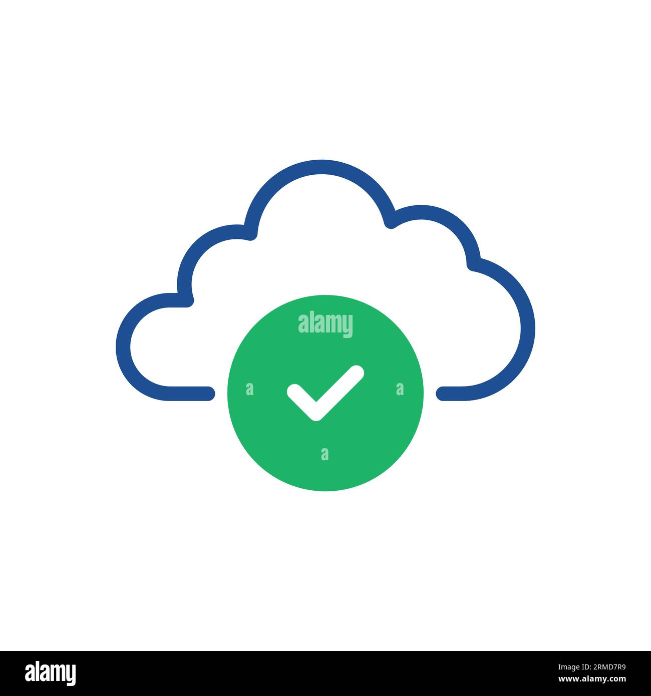 icône de nuage bleu en ligne fine avec une coche verte. concept de synchronisation des données ou pictogramme connect et application mobile. contour plat tendance logotyp moderne Illustration de Vecteur