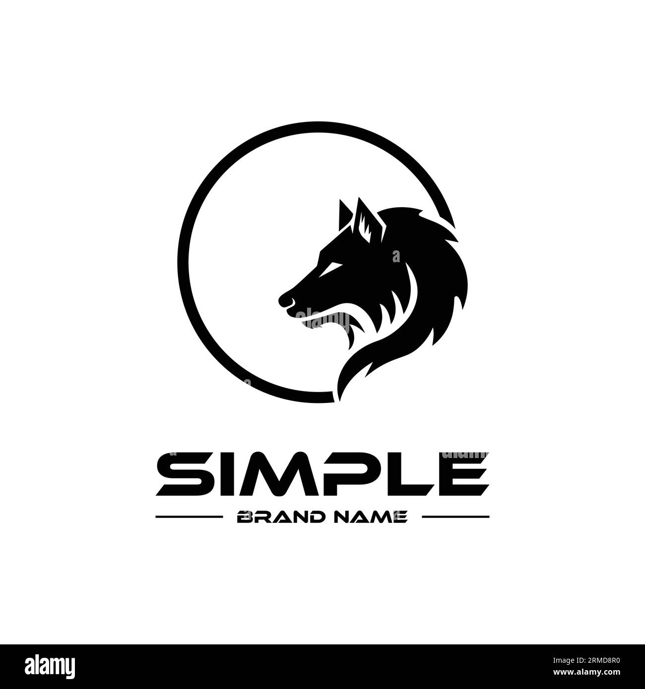 Modèle de conception de logo, avec une icône de tête de loup dans un cercle noir Illustration de Vecteur