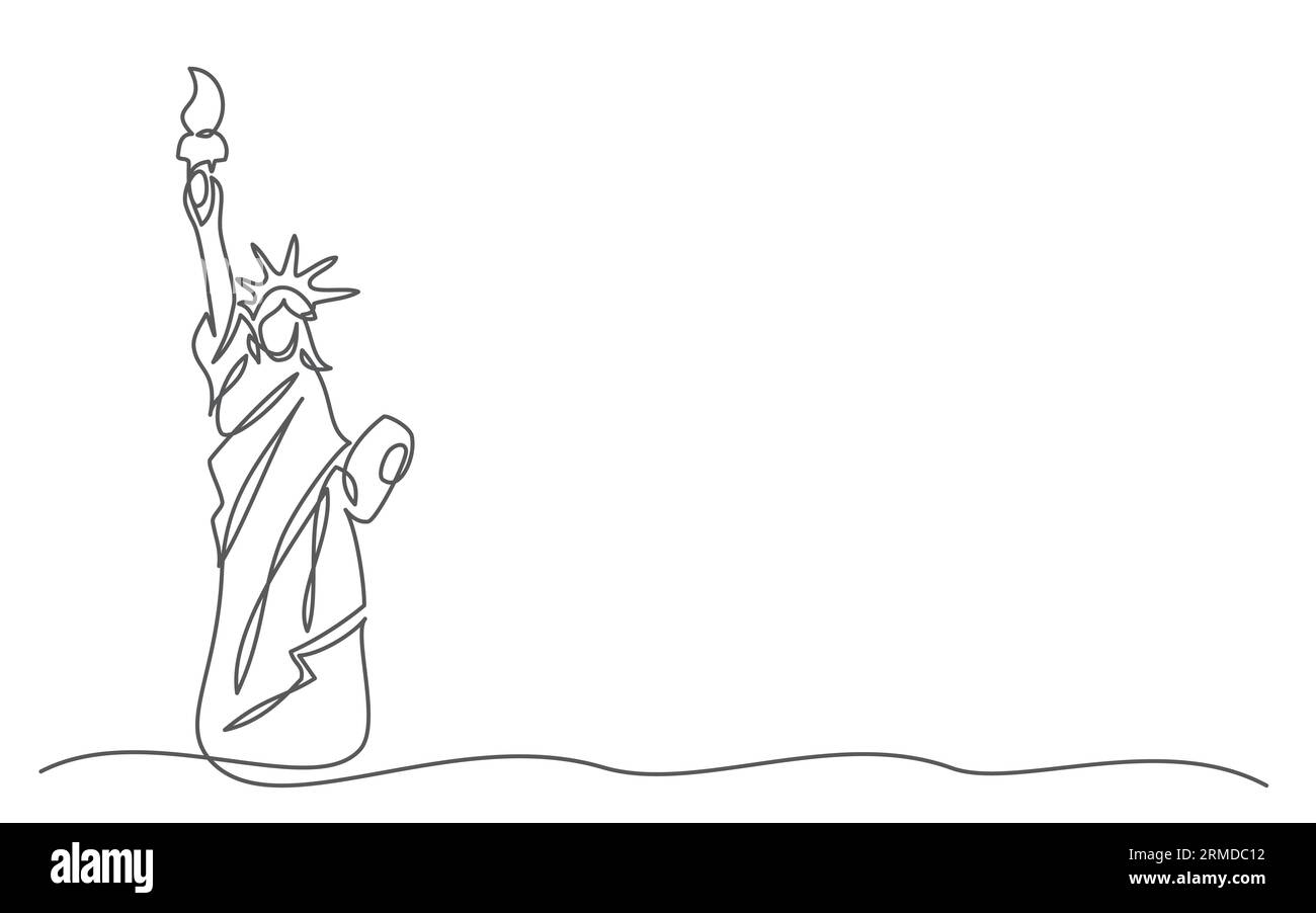 Statue de la liberté dessin d'une ligne isolé sur fond blanc Illustration de Vecteur
