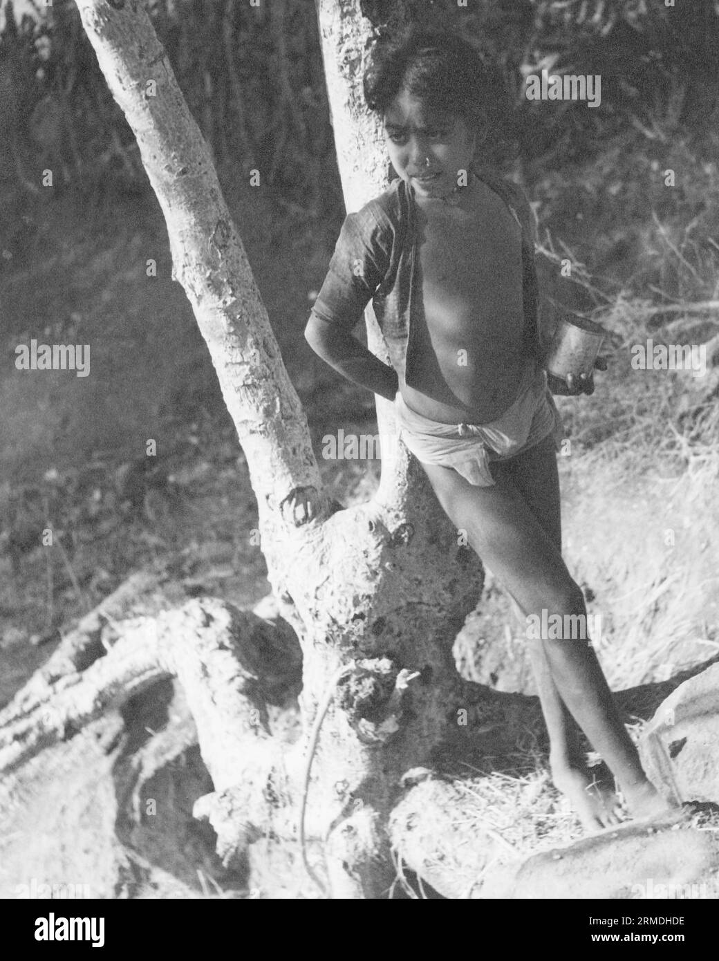 Vieux vintage portrait d'extérieur noir et blanc début des années 1900 impression argentée gélatine tonique Indian Woman India Banque D'Images