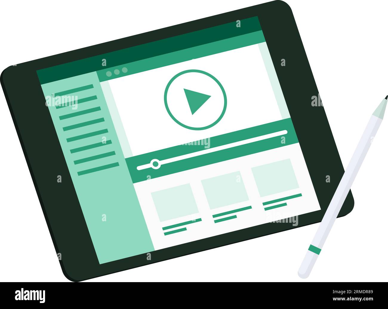 Lecteur vidéo sur tablette numérique et icône isolée du stylet Illustration de Vecteur