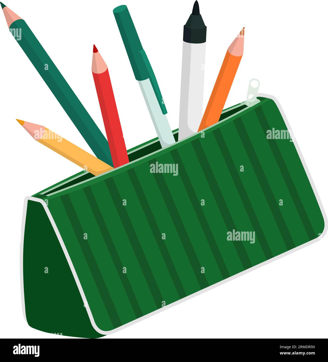 Étui à crayons ouvert avec fournitures assorties, créativité et concept scolaire Illustration de Vecteur
