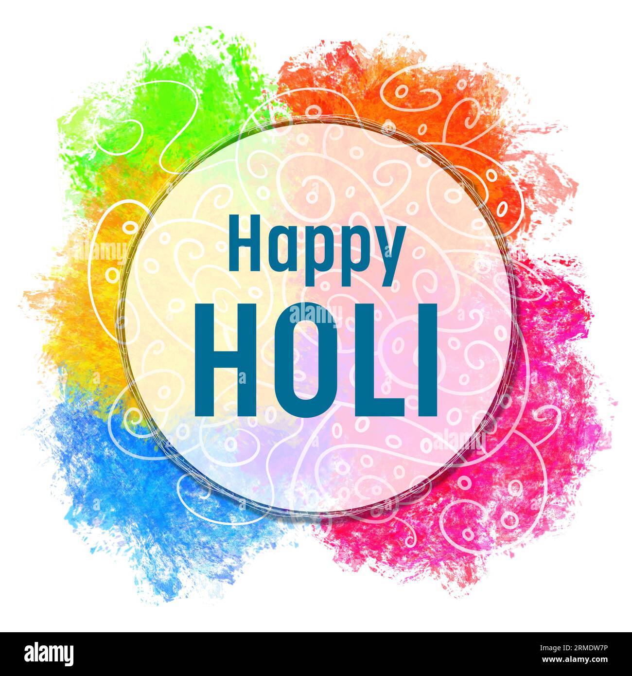 Joyeux Holi coloré Spatter Abstract Doodle Element Text Banque D'Images