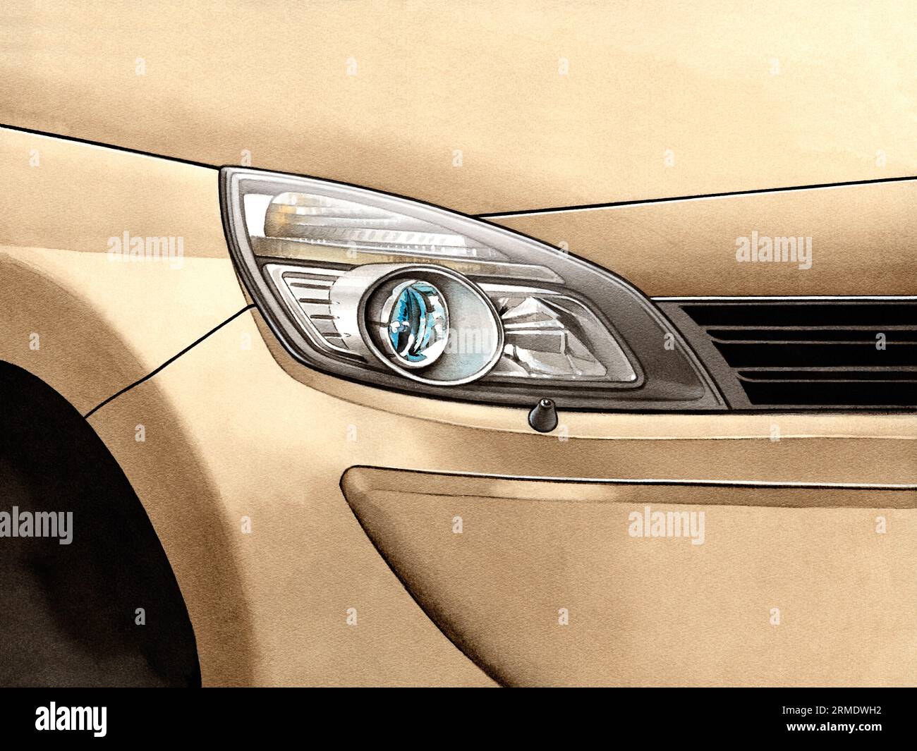 Illustration aquarelle : phares de voiture Banque D'Images