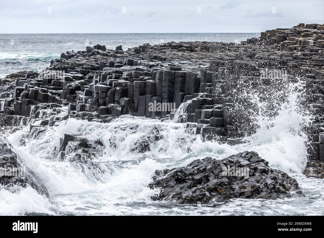 Chaussée géante, colonnes de basalte, Causeway Coastal Path, comté d'Antrim, Irlande du Nord, ROYAUME-UNI Banque D'Images